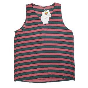 Mitto Shop V-Neck Top Striped Sleeveless Pink & Green Womens Med New with Tags